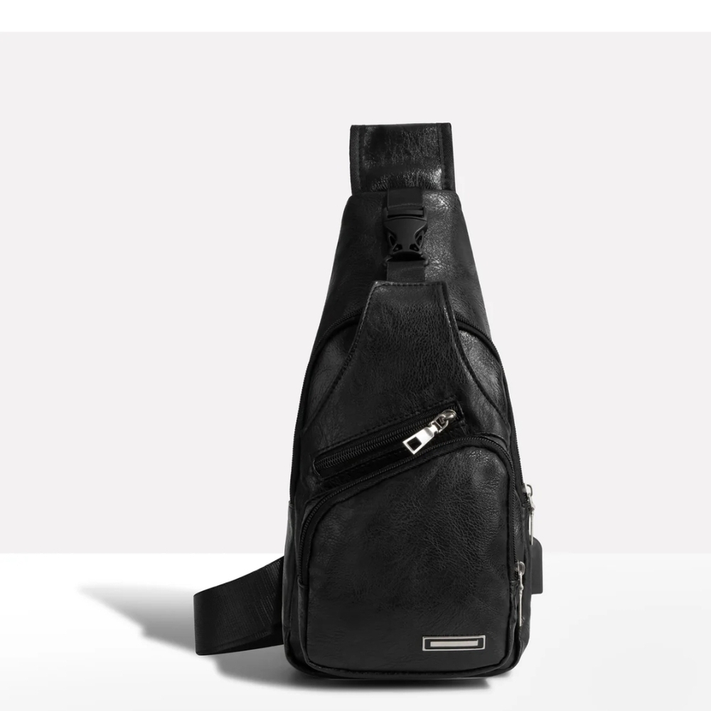 Black Leather Men's Sling Bag